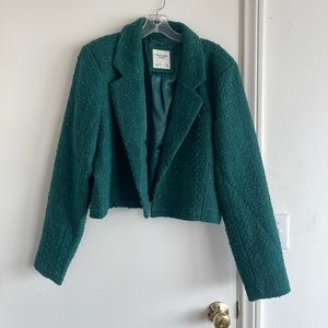 Green Tweed Cropped Blazer A&F